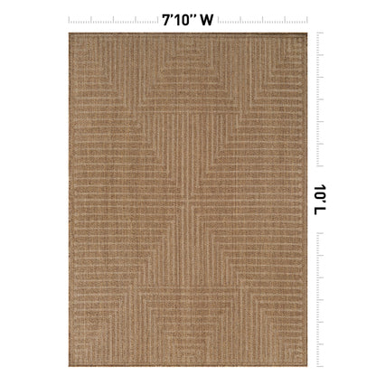 Rugshop Geometric Lines Indoor Outdoor Flat Woven Area Rug,Natural Jute-Style,Easy-Care Patio Rug for Backyard Porch Deck Balcony, 7'10" x 10' Sand/Natural