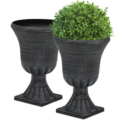 Autodaya 22" Timeless Urn Planters for Outdoor Plants, Set of 2 Plastic Large Flower Pot with Handmade Washed Black Finish, Weather-Resistant for Porch, Garden, Patio or Indoor Use