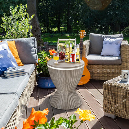 Byroce Outdoor Cooler Side Table, Patio Bar Table w/ 8 Gallon Beer & Wine Cooler, Rattan Style Pool Side & Hot Tub Table, All-Weather Cocktail Table for Parties, Backyard, Deck
