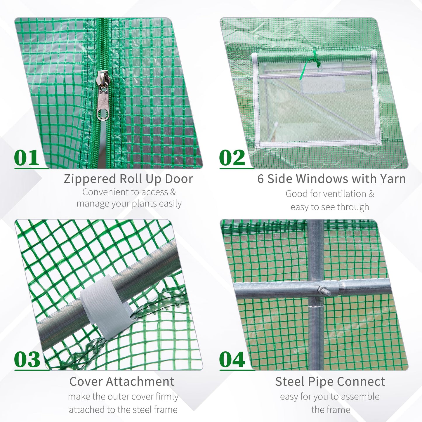 Outsunny 11.5' x 10' x 6.5' Outdoor Walk-in Greenhouse, Tunnel Green House with Roll-up Windows, Zippered Door, PE Cover, Heavy Duty Steel Frame, Green
