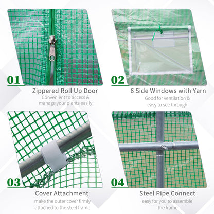 Outsunny 11.5' x 10' x 6.5' Outdoor Walk-in Greenhouse, Tunnel Green House with Roll-up Windows, Zippered Door, PE Cover, Heavy Duty Steel Frame, Green