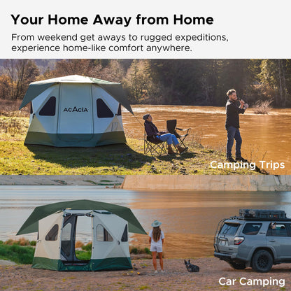 Space Acacia Lite Camping Tent | 4-8 Person Pop Up Tents for Camping | Lightweight & Durable Beach Tent | Level 7 Wind Resistance, UPF 50+ | Quick Setup for Camping & Backyard, Banyan