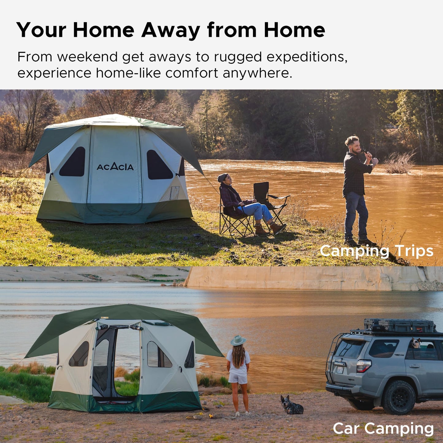 Space Acacia Lite Camping Tent | 4-8 Person Pop Up Tents for Camping | Lightweight & Durable Beach Tent | Level 7 Wind Resistance, UPF 50+ | Quick Setup for Camping & Backyard, Banyan