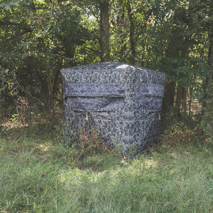 Hawk Reveal Hunting Archery Durable 73" Height Water Resistant Camo Concealing 3 Person Ground Blind with See-Through Mesh Window Panels