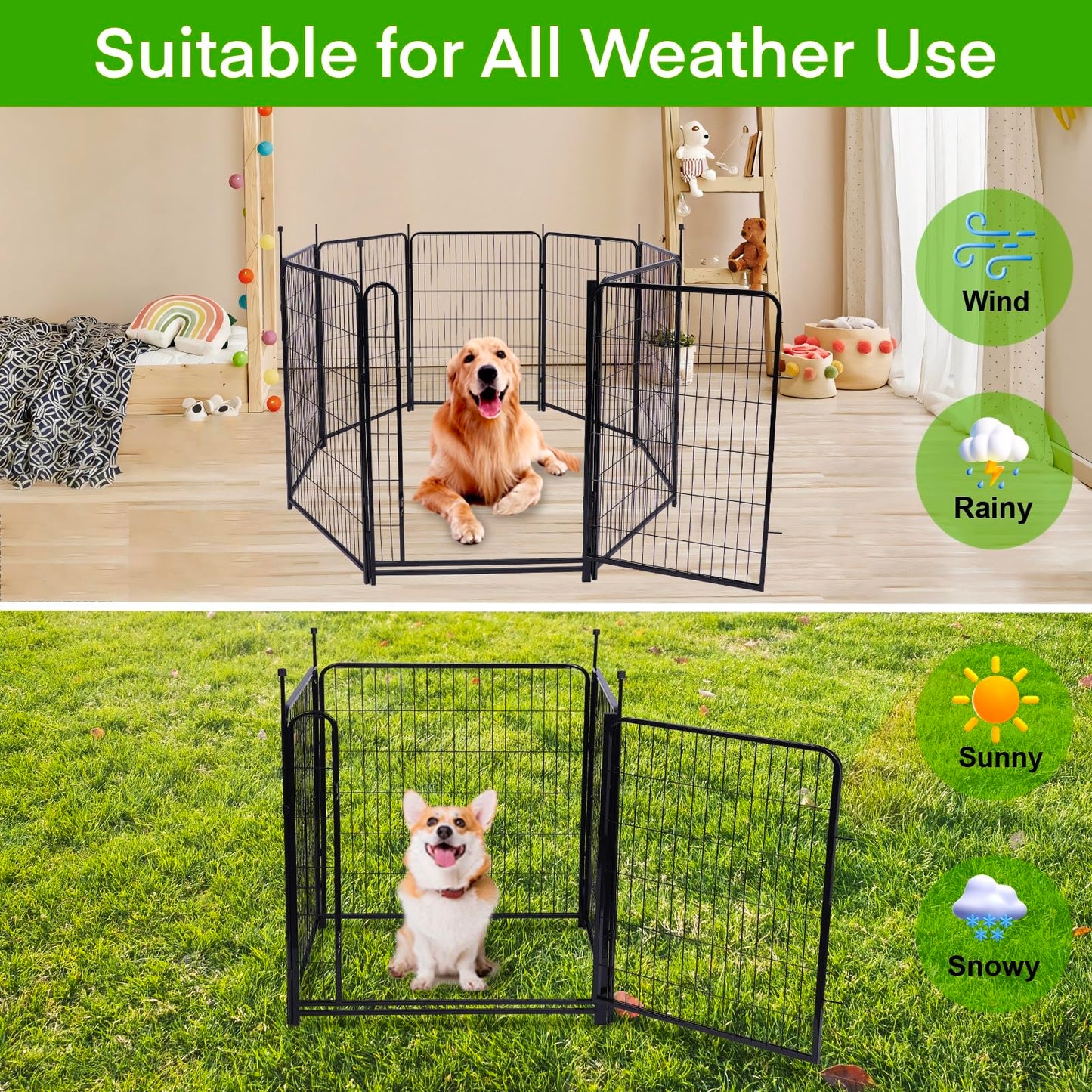 Getlay Garden Fencing 48in High, 8 Panels Total 17.7 Ft(L) Dog Fence Outdoor for Yard, Gate 21 in Wide with Low Sills. Lattice Panels for Outside, Dog Digging Fence Barrier, Garden Fences and Borders