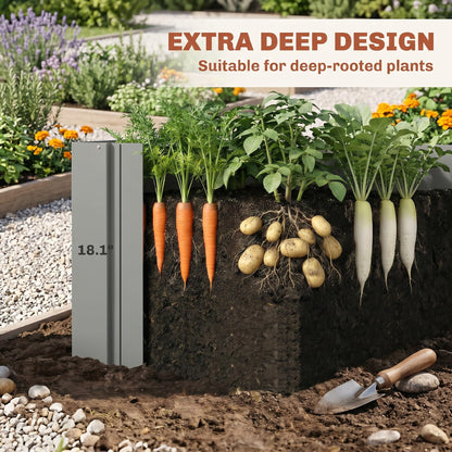 Outsunny Galvanized Tall Outdoor Planter Metal Square Large Planter Box with Open Bottom and Gloves for Vegetables, Flowers, Herbs, Outdoor Plants, 1.4 x 1.4 x 1.5 ft, Gray