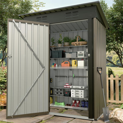 5x3Ft Outdoor Storage Shed, Metal Tool Shed with Lockable Door & Sloped Roof, Weatherproof, Compact Garden Storage Shed for Backyard, Patio, Lawn, or Tools & Equipment, Brown