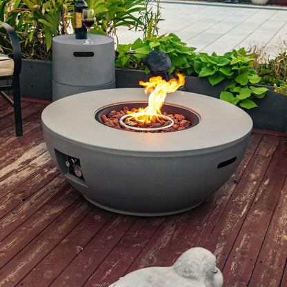 36" Propane Gas Fire Pit Table Set, 50000 BTU Round Steel Outdoor Fire Pit with Tank Holder & Lid, Patio Fire Table for Backyard, Deck, Garden, Grey