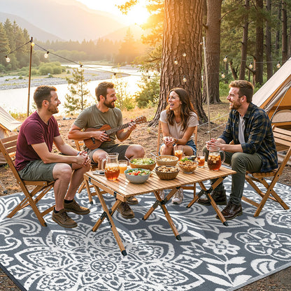 Findosom Waterproof Outdoor Rug 9' x 18' - Reversible Mandala Outdoor Plastic Straw Rug, Durable Foldable Patio Rug for RV, Deck, Balcony, Backyard, Picnic, Porch, Camping, Beach, Gray