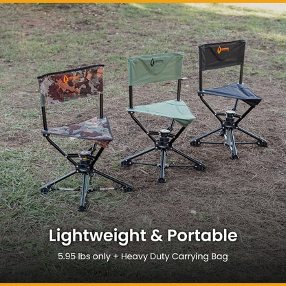 ARROWHEAD OUTDOOR 2-Pack 360° Degree Swivel Hunting Chair Stool Seat, Perfect for Blinds, No Sink Feet, Carrying Case, Fishing, 600D Canvas