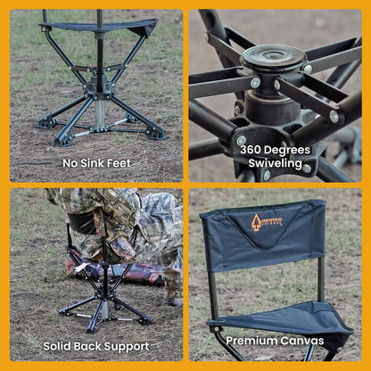ARROWHEAD OUTDOOR 2-Pack 360° Degree Swivel Hunting Chair Stool Seat, Perfect for Blinds, No Sink Feet, Carrying Case, Fishing, 600D Canvas