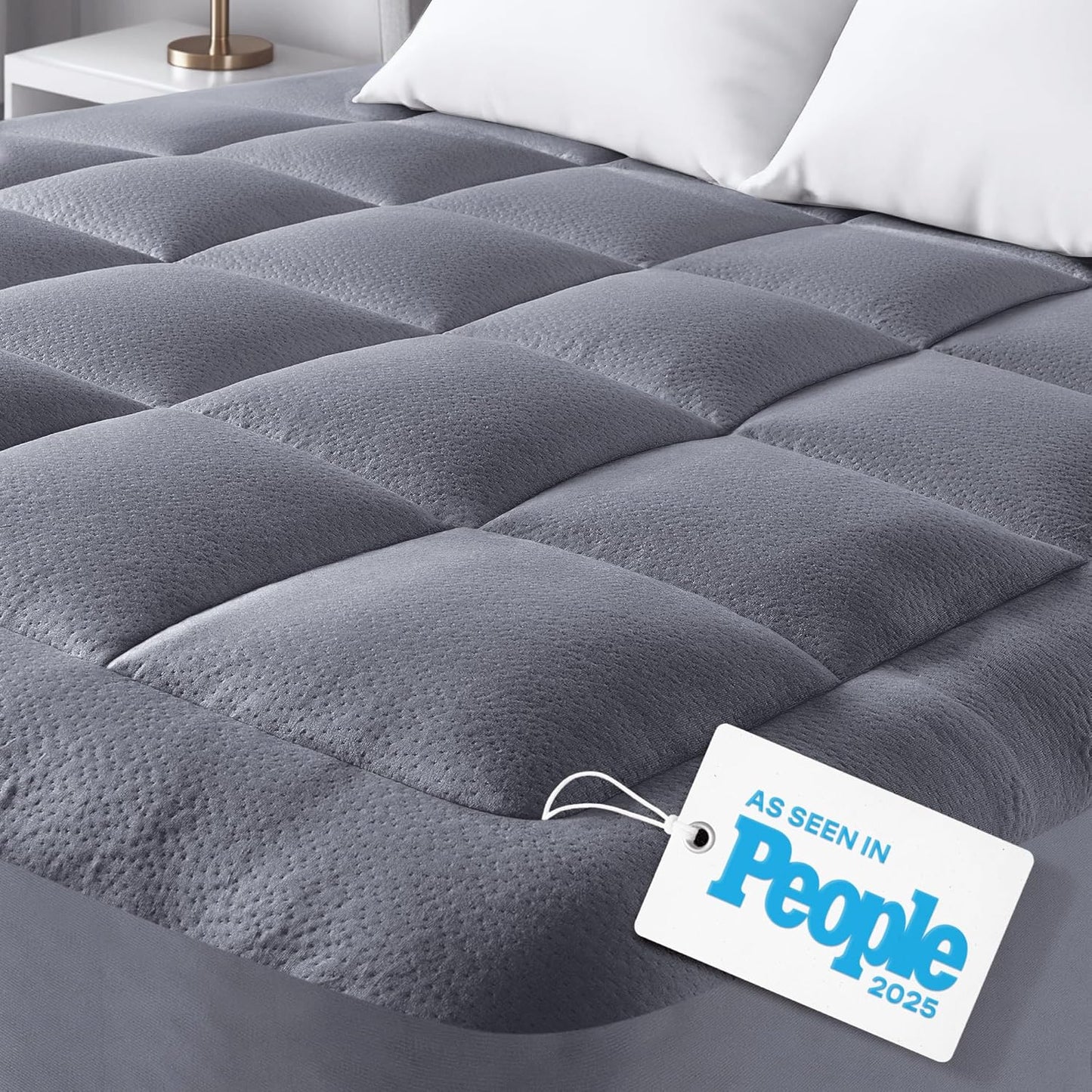 Niagara Sleep Solution Ultra Soft Queen RV Mattress Topper - Bamboo Viscose Pillow Top for Back Pain Relief | Naturally Cooling, Gray
