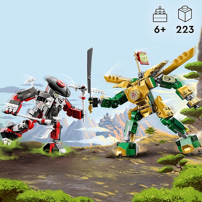 Lego NINJAGO Lloyd’s Mech Battle EVO Building Set 71781 with 2 Action Figures 2 Posable Ninja Action Figures to Build Ninja Toy for Kids Ages 6+ with Bone Warrior and Golden Lloyd Minifigures