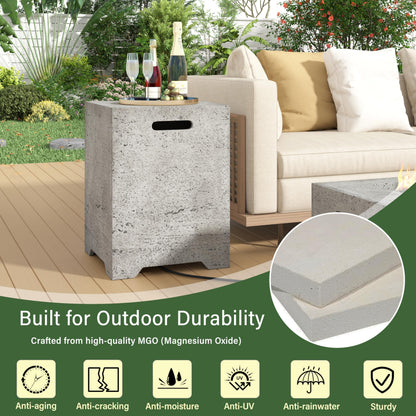 Merax Outdoor 15.75''MGO Propane Tank Cover Table, Propane Tank Holder with Handles on Both Sides & Groove Hole at The Bottom,Fire Side Table for Gas Fire Pits,No Assembly Needed, Light Gray