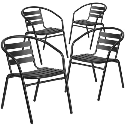 Flash Furniture Aluminum Slat Back Stacking Outdoor Restaurant Chairs, Modern Stackable Patio Chairs for Restaurants, Set of 4, Black