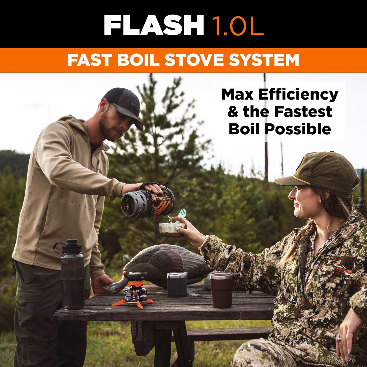 Jetboil Flash 1.0L Portable Fast Boil Stove for Camping and Backpacking with 1-Step Auto Ignition, Propane/Isobutane Burner with Cooking Cup, Dark Camo