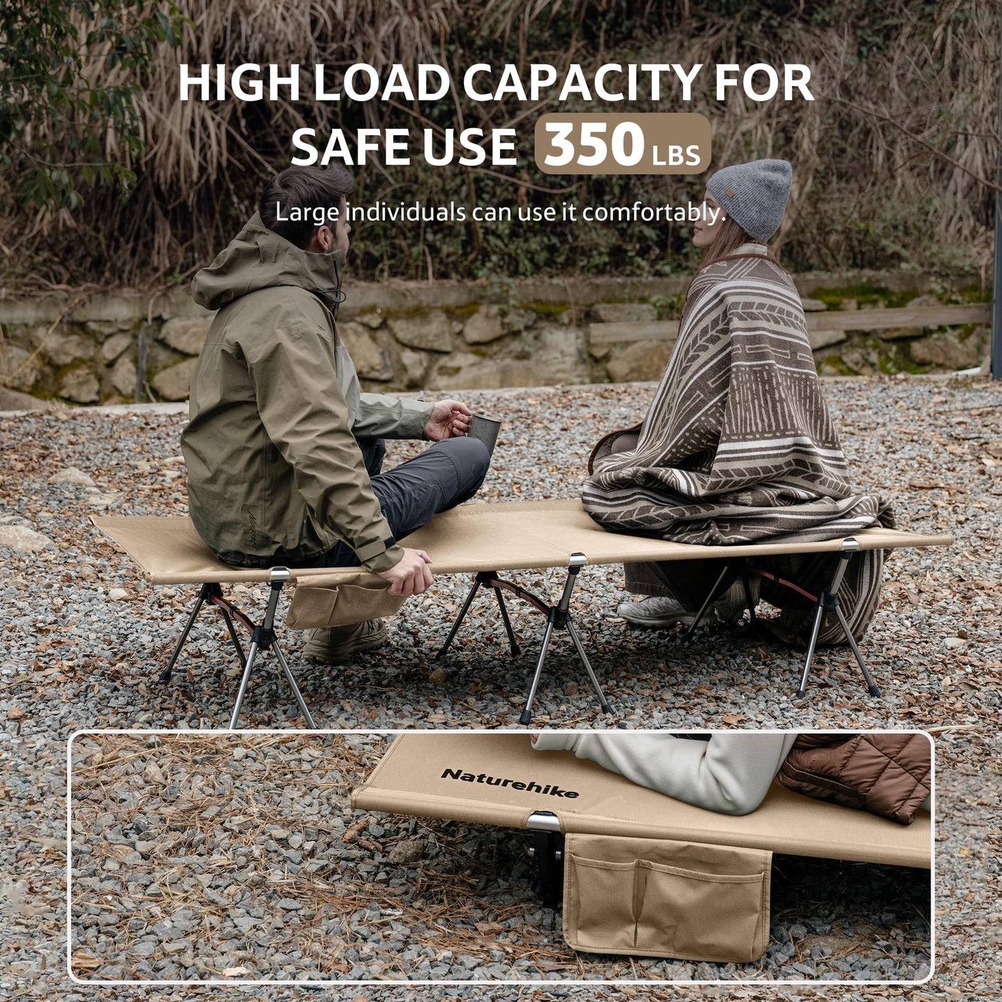 Naturehike ArmyWild Folding Camping Cot, Height Adjustable Ultralight Widen Backpacking Cot, Portable Camping Bed for Camping Hiking Travel Home（Upgraded Khaki）