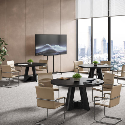 Tribesigns 47-Inch Round Conference Table for 4-6 People, Wooden Meeting Room Table with Thicken Tabletop and Wood Base (Black)