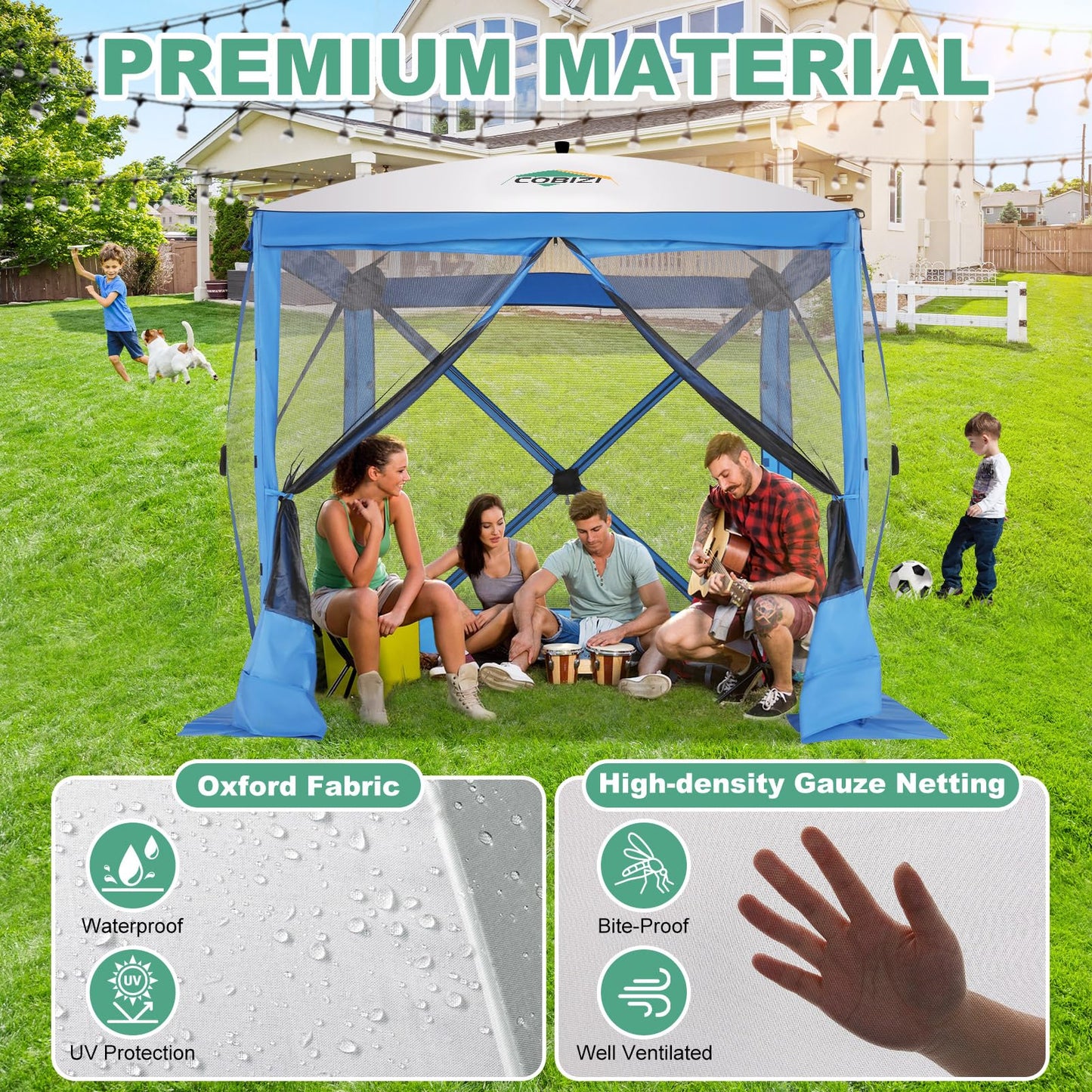 COBIZI 6x6 FT Pop up Gazebo Tent, Screen Tent with Sidewalls, Waterproof Portable Outdoor Small Screen Tents Sun Shelter, Carpas para Patio for Outdoor Camping, Backyard and Garden, Blue