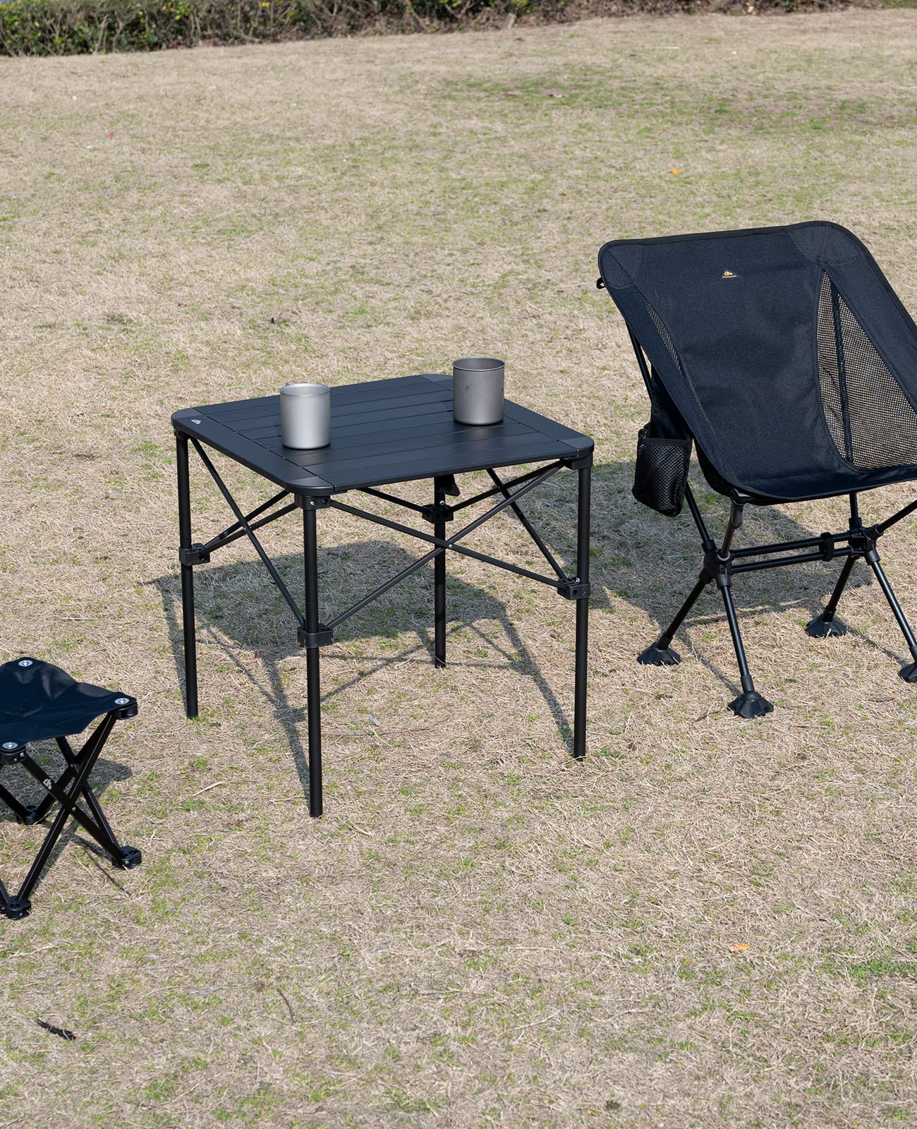 iClimb 1 Stable Square Folding Table and 1 Two Heights Super Easy Assemble Cot Bundle for Adults Outdoor Camping Glamping Picnic Travelling Backyards