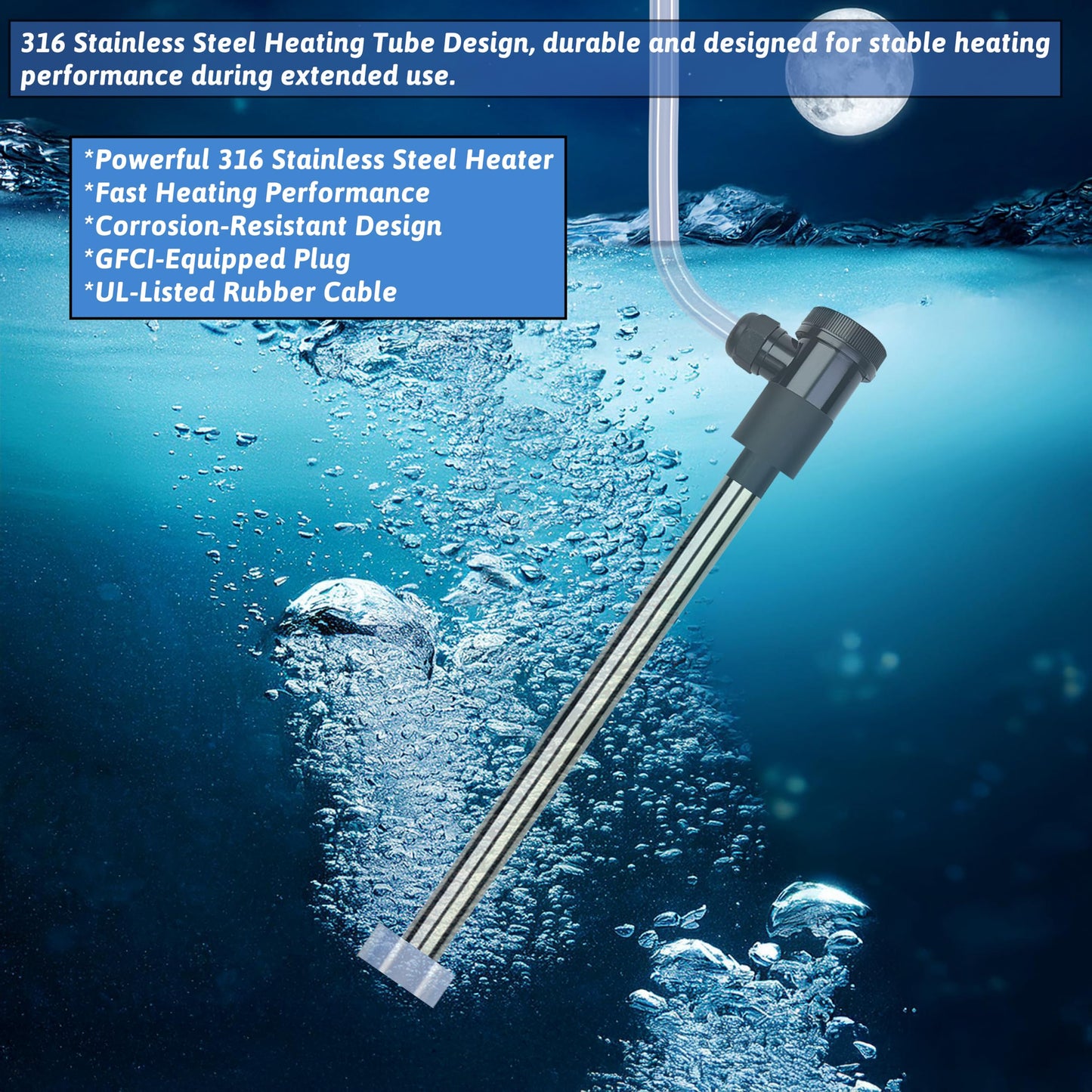 XCLBTFDC 1500W Submersible Water Heater Portable Electric Pool and Hot Tub Immersion Water Heater with Temp Control, WiFi Timer for Bathtub, Spa, Swimming pool, above ground pool and Inflatable Pool