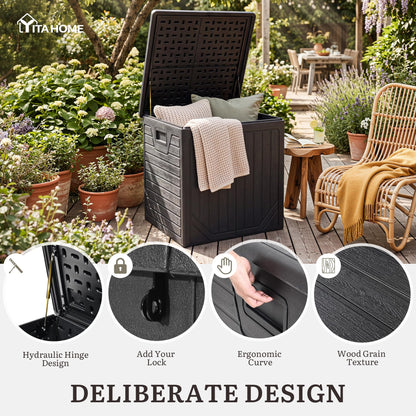 YITAHOME 150 Gallon Large Outdoor Deck Box, Lockable Resin Double-Wall Storage Box and Waterproof Patio Furniture Bin for Garden Tools & Pool Accessories, Black