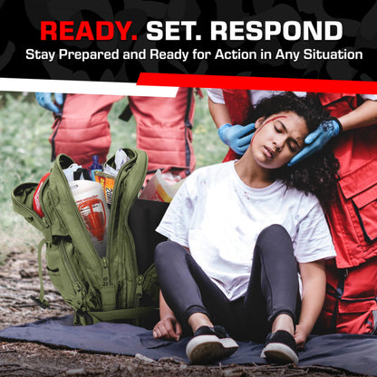 MediTac Rucksack Assault Trauma Tactical Kit Feat. SOF Tourniquet, Chest Seals, Clotting Gauze – Olive Drab