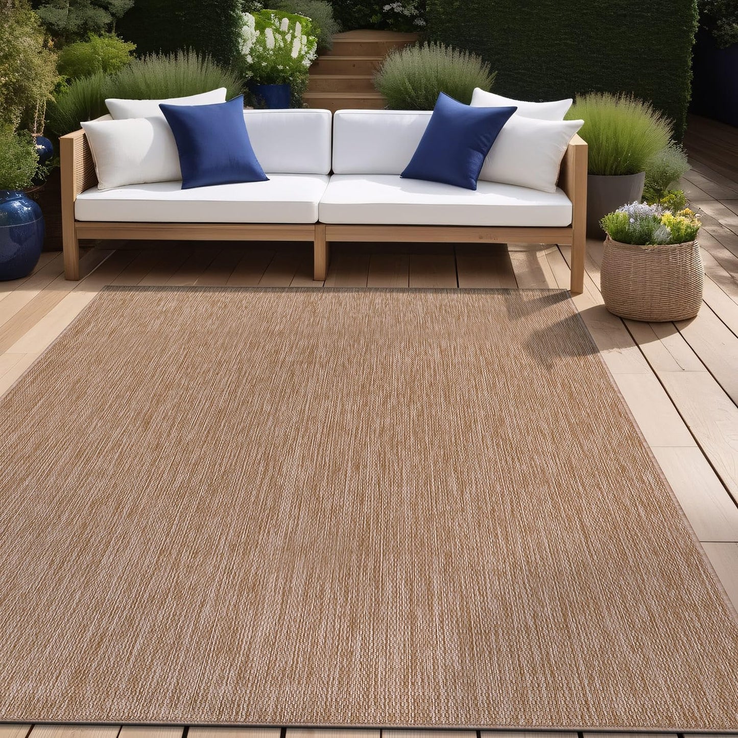 Beverly Rug Indoor Outdoor Rug 9x12, Washable Outside Carpet for Patio, Deck, Porch, Solid Modern Area Rug, Water Resistant, Jute Beige