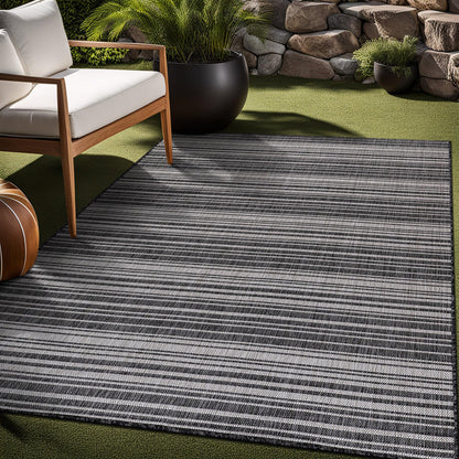 Luul Home Stripe Outdoor Rug 10x14 Washable Outside Carpet for Indoor Patio Porch Waterproof Easy Cleaning Non Shedding Area Rugs Dark Gray 10 x 14
