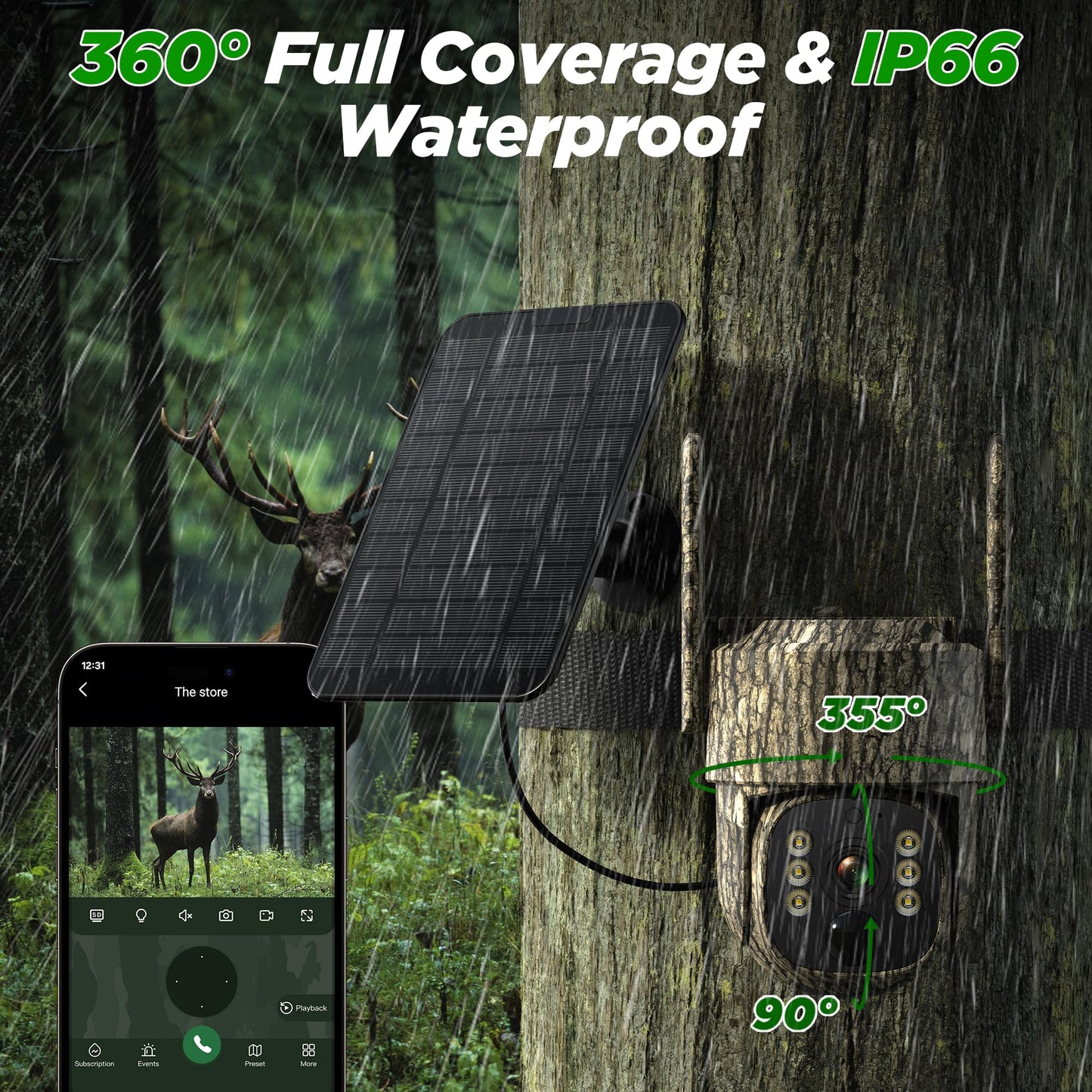 VOOPEAK Trail Camera, 4G LTE Cellular Game Cameras with 360° Live Streaming, 2.5K Wildlife Hunting Camera Solar Powered, Security Camera Built-in SIM Card, Night Vision, Motion Activated, Waterproof