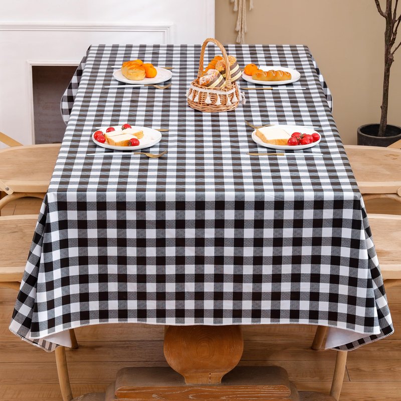 Heavy Duty Vinyl Tablecloth with Flannel Backing Waterproof Oil-Proof Plastic Table Cloth Stain-Resistant Wipeable Rectangle or Square Table Cover for Indoor and Outdoor (Black Checkered, 60x84 Inch)