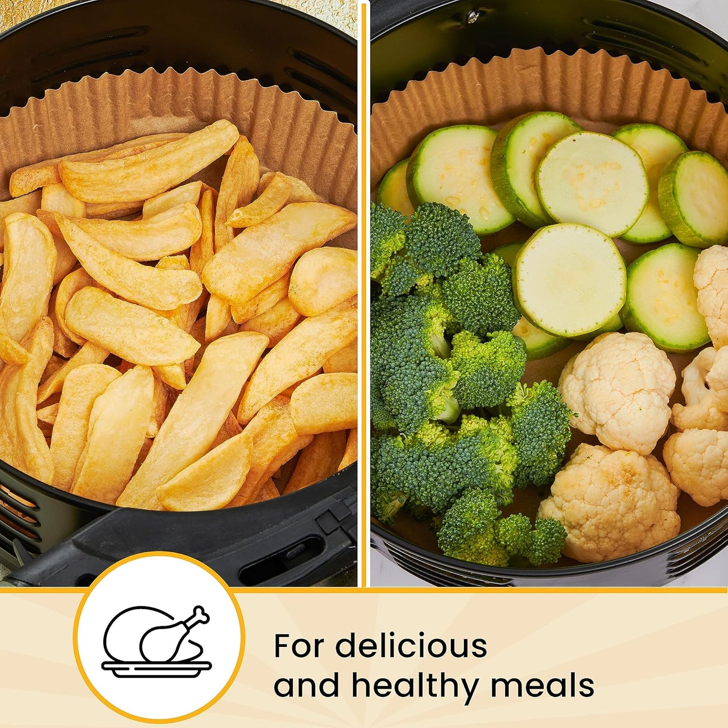Baker's Signature Air Fryer Liners - 125 Pcs Round Disposable Non-Stick Paper | 8 Inch for 5-8 Qt Baskets