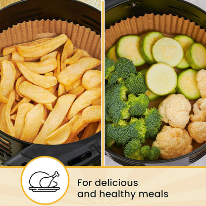 Baker's Signature Air Fryer Liners - 125 Pcs Round Disposable Non-Stick Paper | 8 Inch for 5-8 Qt Baskets