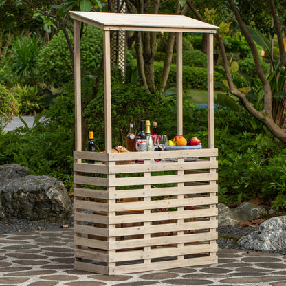 Vintiquewise Multi-Use Wooden Outdoor Bar Counter with Roof – Garden & Patio Serving Station, Backyard Drink & Snack Bar, Lemonade Stand, Event Booth for Home Parties, Weddings & BBQs
