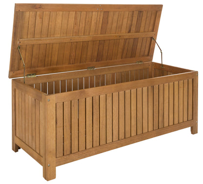 SAFAVIEH Outdoor - Abri Cushion Storage Box - Solid Wood - Coastal Resort Storage Bench Design - Ideal for Patio, Deck, Porch, Backyard, 18" W x 47" D x 19" H (PAT7037A)