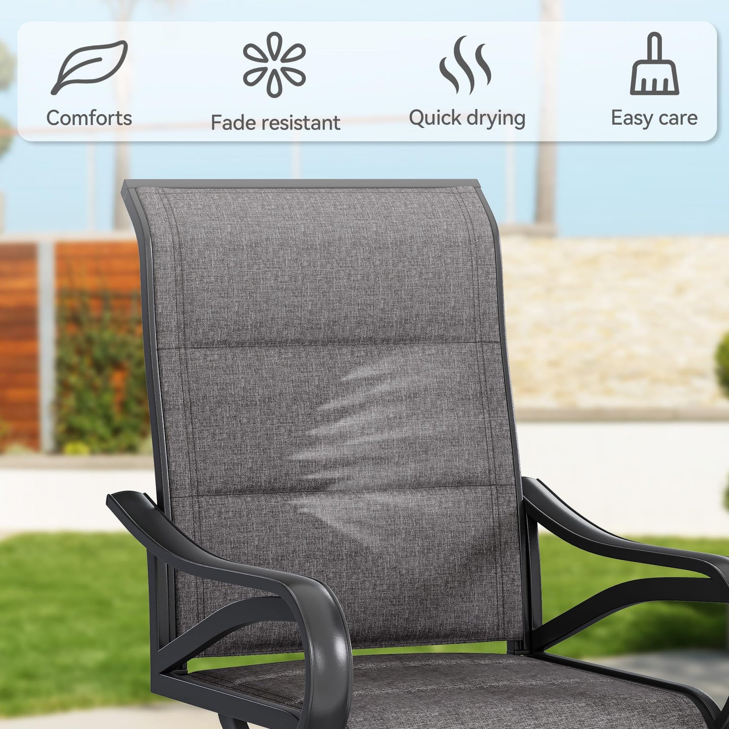DWVO 4 Set Padded Outdoor Swivel Chairs, Exclusive Swivel Patio Chairs w/Sturdy Metal Frame & Cozy Padded High Back, All Weather Patio Swivel Chairs for Backyard Deck Garden, Gray