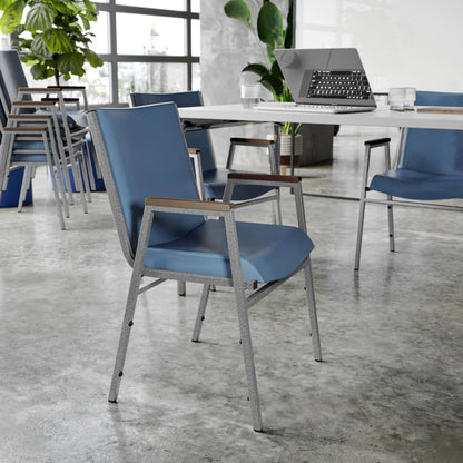 Flash Furniture Hercules Series Heavy Duty Navy Vinyl Stack Chair with Arms and Ganging Bracket