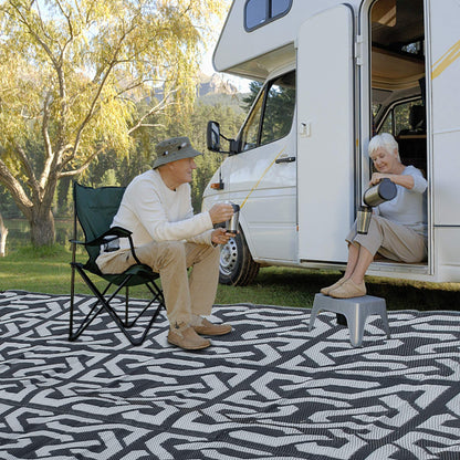 SAND MINE Reversible Mats, Plastic Straw Rug, Modern Area Rug, Large Floor Mat Rug for Outdoors, RV, Patio, Backyard, Deck, Picnic, Beach, Trailer, Camping (9' x 18', Black & Grey)