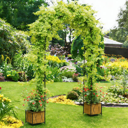 Heavy Duty Garden Arch Trellis for Climbing Plants Outdoor, Metal Garden Arbors Archway Arched Trellis with Planter Boxes, Wedding Arches for Ceremony Arch Backdrop Stands for Party Decorations, Black