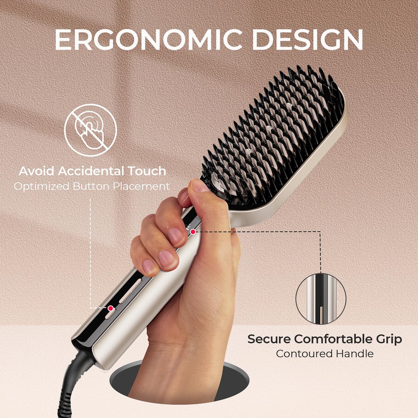 TYMO Hair Straightener Brush - Upgraded Ionic Plus Straightening Brush with Dense Bristles, 16 Temps, Dual Voltage | Ceramic Hot Comb for Women | Flat Iron for Thick Curly Hair, Black