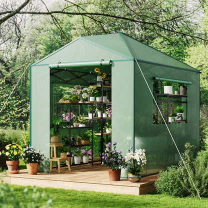 6x8 FT Pop-Up Greenhouse with Durable PE Cover, 96"x72" Large Grow Tent for All Seasons | Features Zippered Doors & Mesh Windows for Indoor/Outdoor Plants, Easy to Assemble (Green)