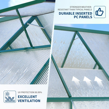 Heavy-Duty 6x11 FT Polycarbonate Greenhouse Kit for Outdoors, All-Weather Walk-in Plant Shelter with Swing Doors, Roof Vent, UV Panels, Fast Setup, Secure, Spacious Gardening