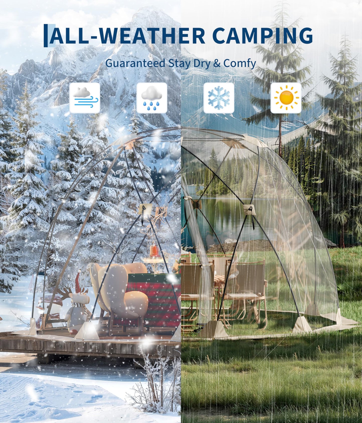 Pop Up Bubble Tent Tent, 8-10 Person Portable Screen House Room Instant Shelter, Clear Sport Rainproof Camping Sun Shelter Coldproof for Patio, Backyard, Deck, Sports Events