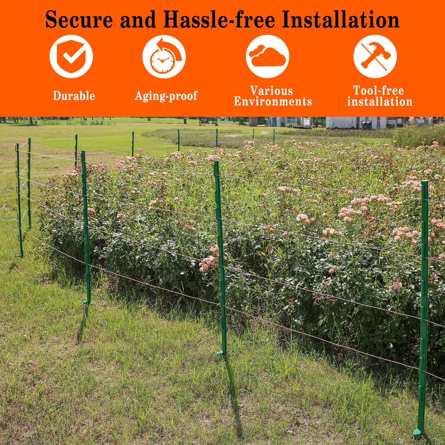 Zoiut 50 Pack Electric Fence Posts,48 Inch/4FT Step-in Plastic Posts for Farm and Garden,Temporary Sturdy Fencing System for Electric Fencing and Yard Protection, Green