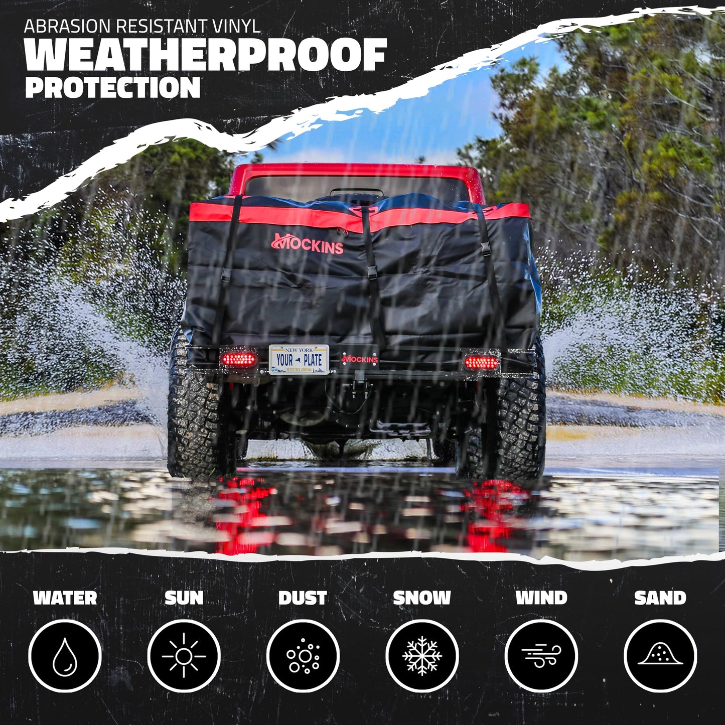 Mockins 70"x30"x6" XXL Folding Trailer Hitch Cargo Carrier w/Rear Lights, Plate Bracket & 40 CuFt Waterproof Cargo Bag for Hitch Carrier | 500 Lbs Cap Luggage Rack for SUV Car & Truck w/Accessories