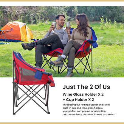 ARROWHEAD OUTDOOR 2-Pack Portable Folding Double Duo Camping Chair Loveseat w/ 2 Cup & Wine Glass Holder, Carrying Bag, Supports up to 650lbs