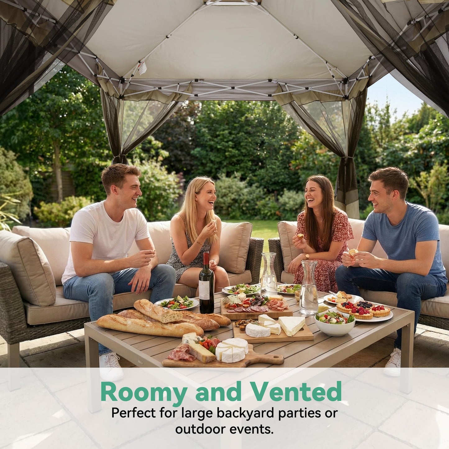 COBIZI 12x12 FT Pop up Gazebo on Clearance Canopy Tent, Carpas para Patio, Easy up Outdoor Canopy Tents with Portable Storage Bag for Backyard, Outdoor Waterproof Gazebos for Garden, Camping, Khaki