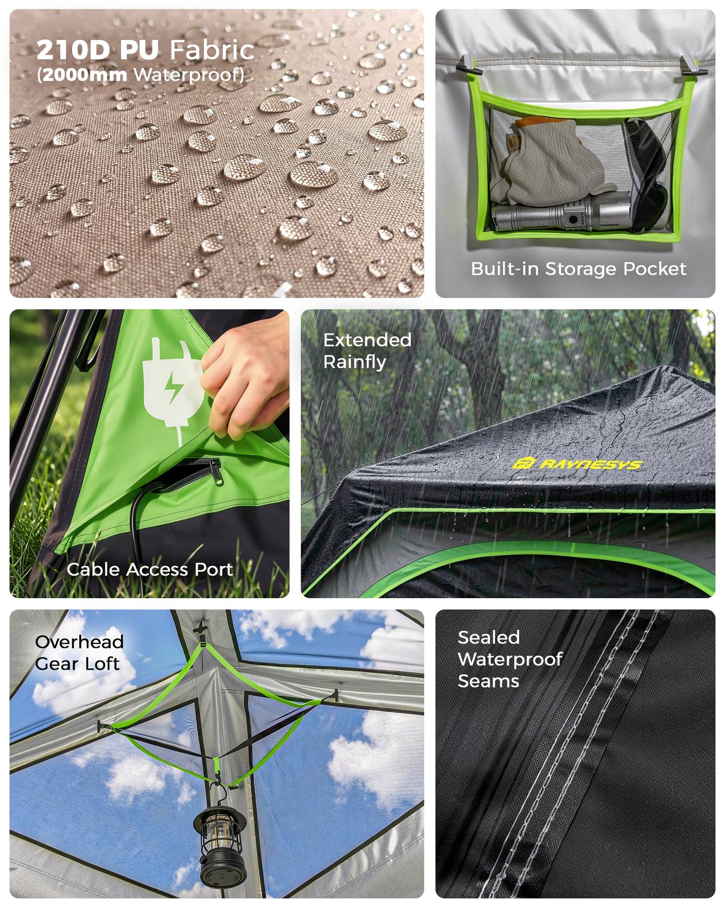 6 Person Instant Tent, Camping Tent Setup in 60 Seconds, Waterproof Pop Up Tents for Camping with Top Rainfly, Instant Cabin Tents with Portable Carry Bag for Family Camp & Hiking, Black + Brown