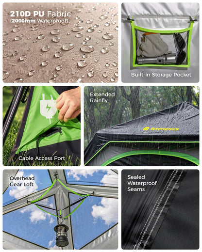6 Person Instant Tent, Camping Tent Setup in 60 Seconds, Waterproof Pop Up Tents for Camping with Top Rainfly, Instant Cabin Tents with Portable Carry Bag for Family Camp & Hiking, Black + Brown