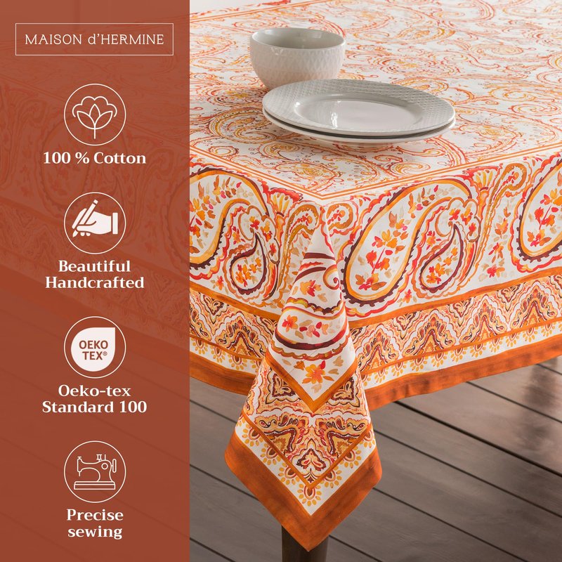 Maison d' Hermine Table Cloth Square Table 100% Cotton 54 x 54 Inches Fall Tablecloth Reusable Everyday Use for Thanksgiving Christmas Decorations Dining Farmhouse Party (Palatial Paisley)